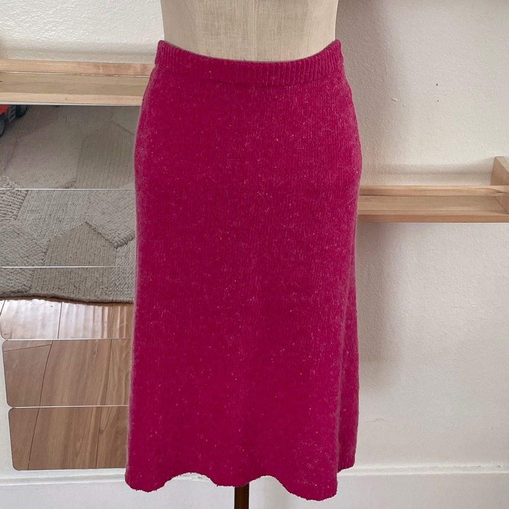 Raoul Fuchsia Pink Silk Angora Knit Midi Skirt Womens Small Made in Hong Kong